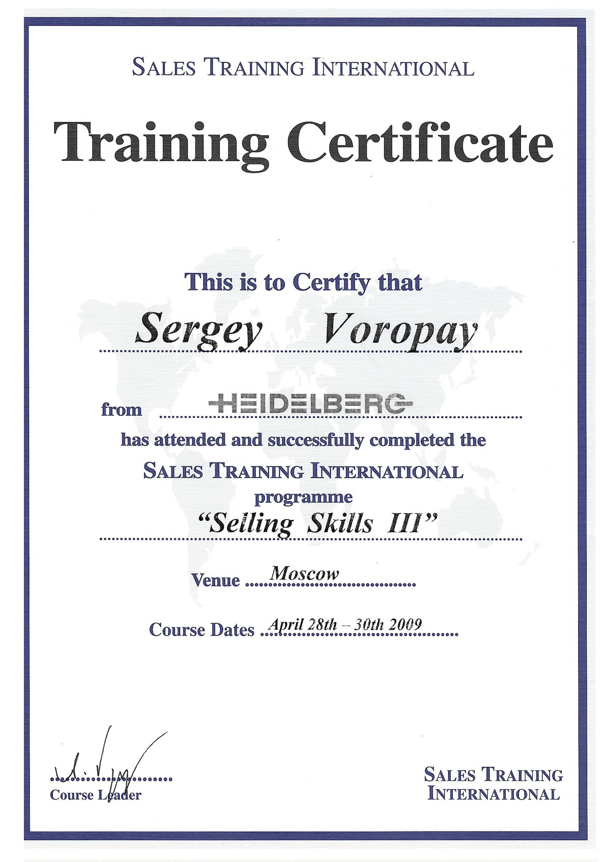 Sergiusz Woropaj Heidelberg certificate