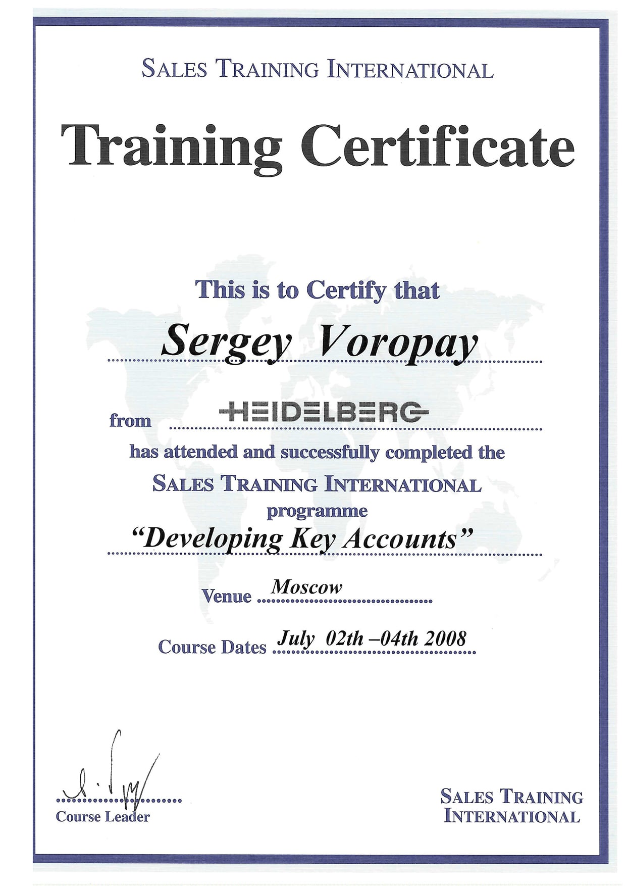 Sergiusz Woropaj Heidelberg certificate