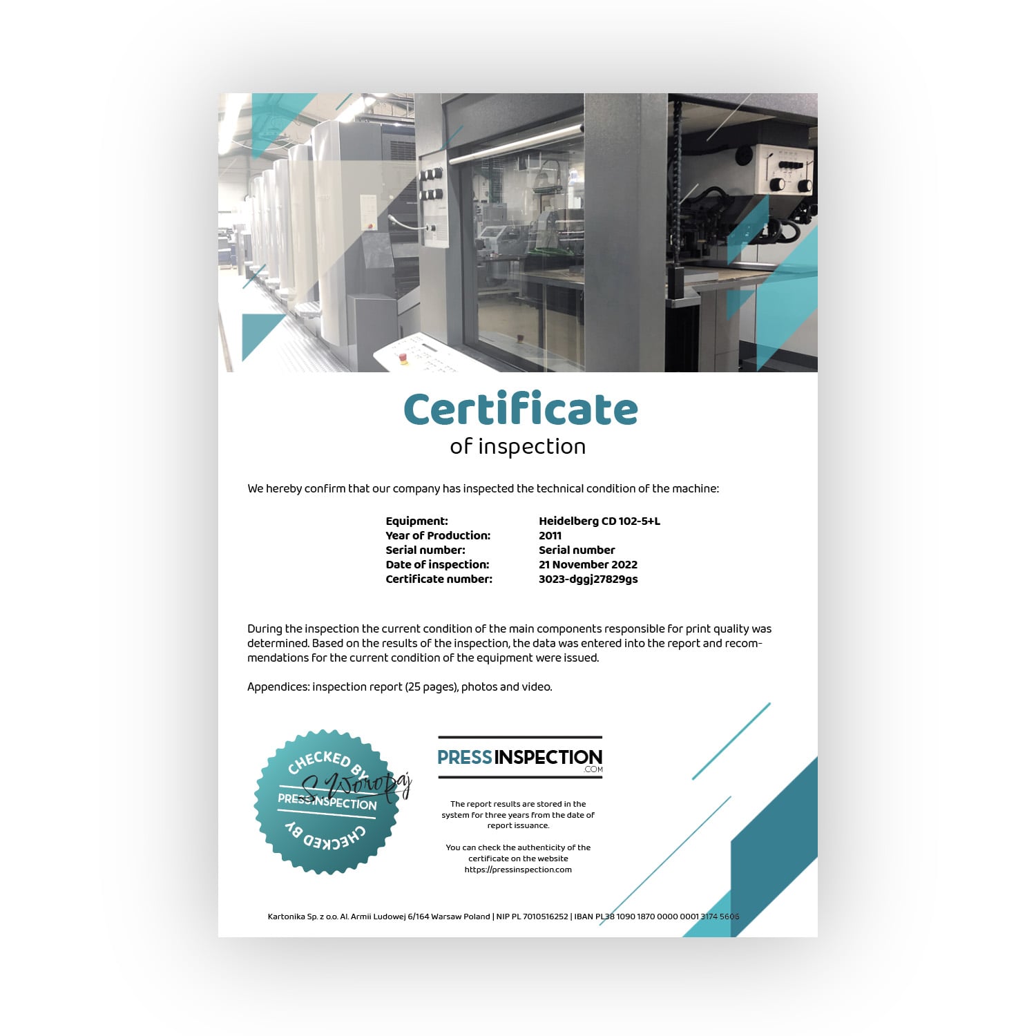 Printing machine certification